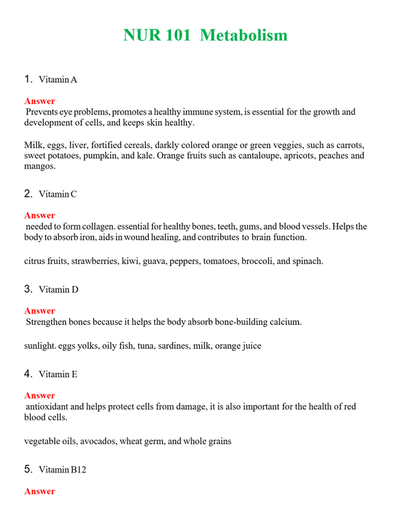 NUR 101 METABOLISM | (ACTUAL EXAM ) QUESTIONS AND ANSWERS (SOLVED)