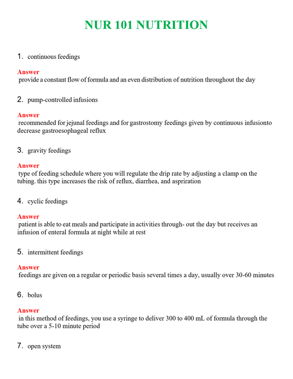 NUR 101 NUTRITION | LATEST QUESTIONS WITH COMPLETE GRADE A++ ANSWERS