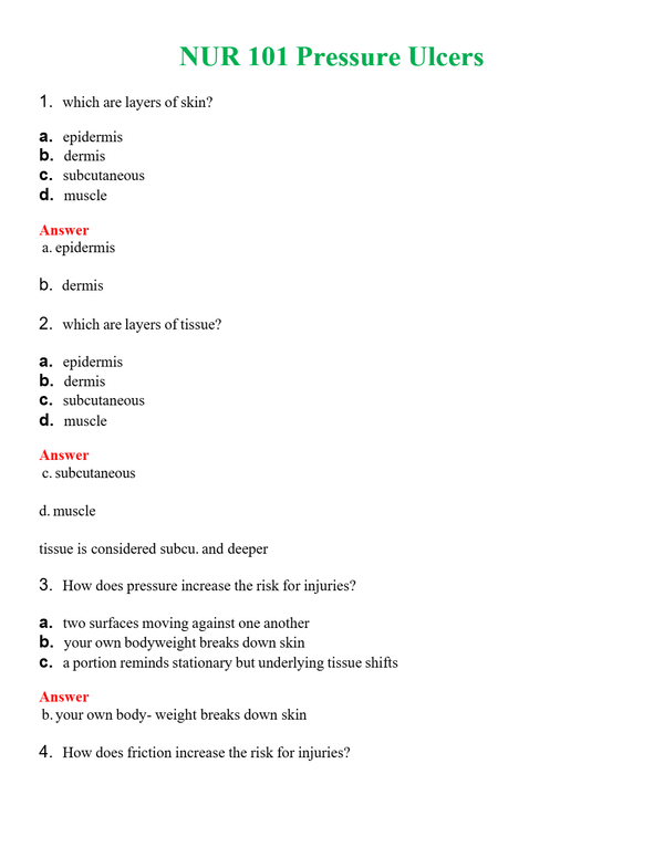 NUR 101 PRESSURE ULCERS | WITH 100% VERIFIED ANSWERS