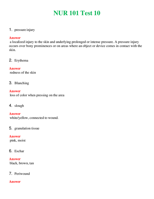 NUR 101 TEST 10 | GRADED A+ SOLVED 100% CORRECT