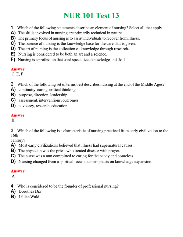 NUR 101 TEST 13 | ALL Q&AS BRAND NEW GUARANTEED A+++