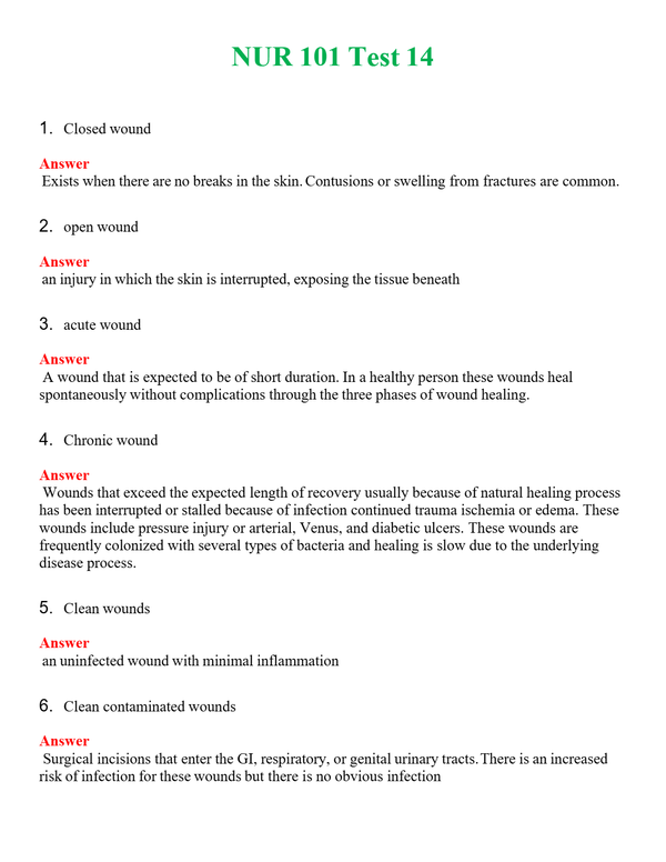 NUR 101 TEST 14 | QUESTIONS AND ANSWERS INCLUDED