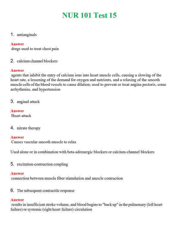 NUR 101 TEST 15 | COMPLETE QUESTIONS & ANSWERS (SOLVED) 100% CORRECT