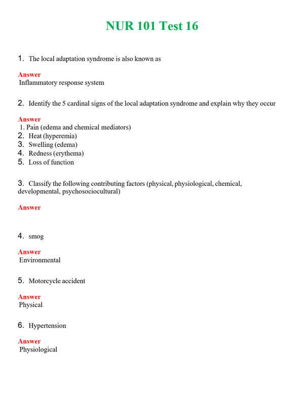 NUR 101 TEST 16 | A++ EXAM WITH ALL NEW QS & AS - GUARANTEED PASS!