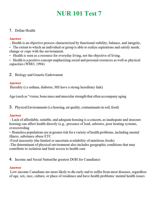 NUR 101 TEST 7 | COMPLETE QUESTIONS & ANSWERS (SOLVED) 100% CORRECT