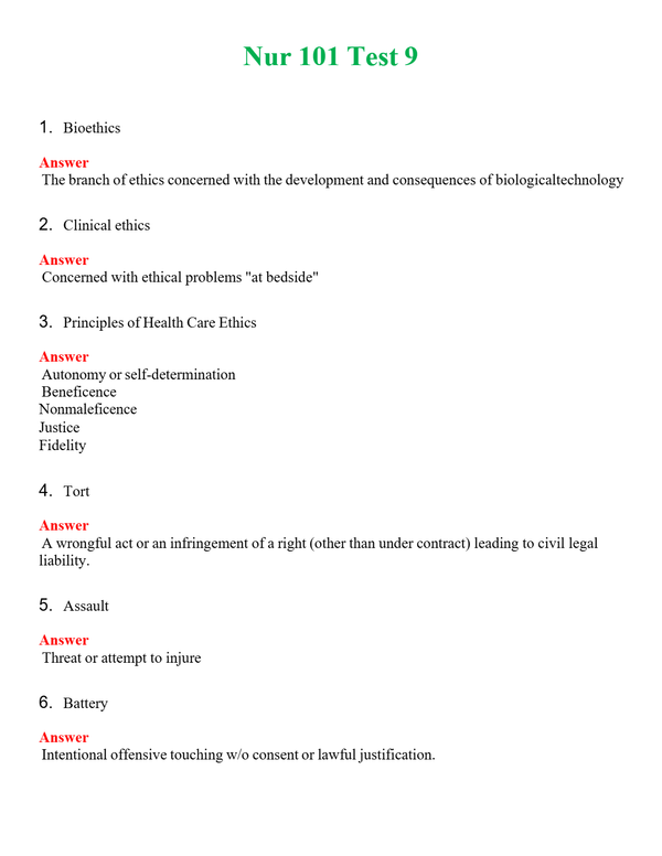 NUR 101 TEST 9 | COMPLETE ANSWERS 100% CORRECT
