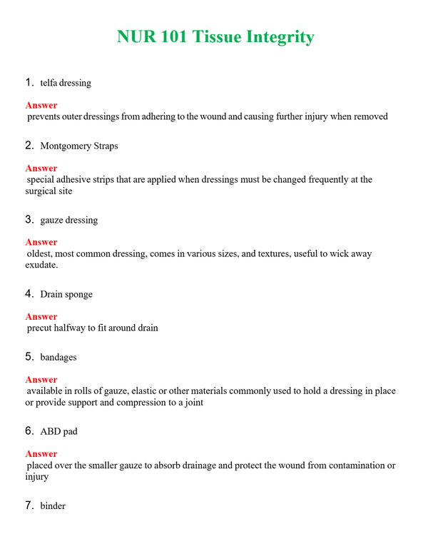 NUR 101 TISSUE INTEGRITY | GRADED A+ SOLVED 100% CORRECT