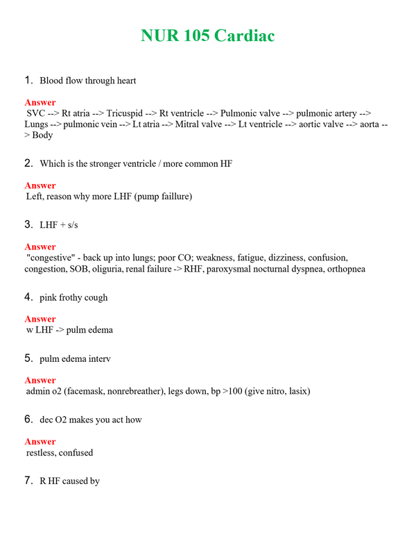 NUR 105 CARDIAC | GRADED A+ QUESTIONS & ANSWERS