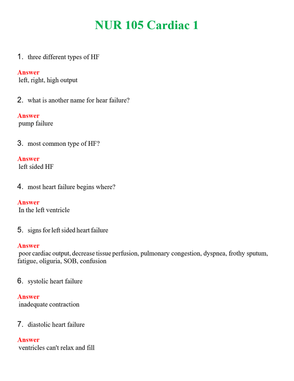 NUR 105 CARDIAC 1 | GRADED A+ QUESTIONS AND ANSWERS (SOLVED)