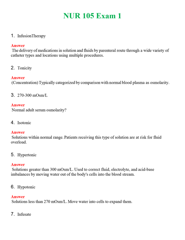 NUR 105 EXAM 1 | NEW FULL QUESTIONS AND ANSWERS 100% CORRECT