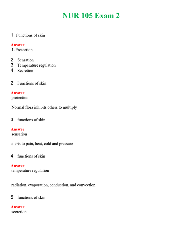 NUR 105 EXAM 2 | GRADED A+ QUESTIONS & ANSWERS