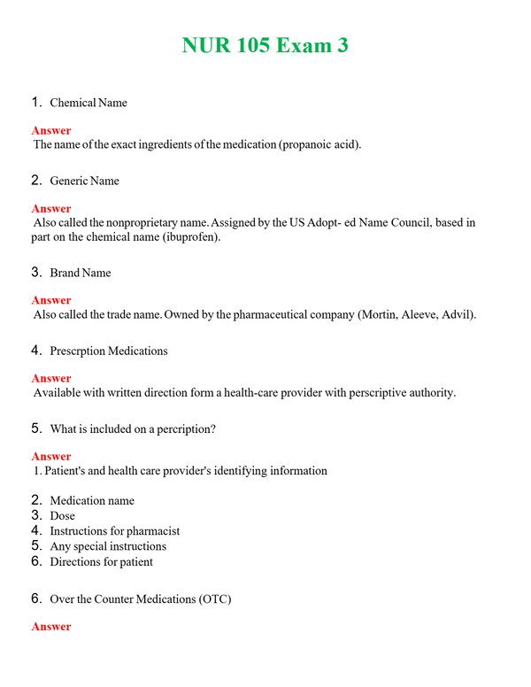 NUR 105 EXAM 3 | COMPLETE ANSWERS 100% CORRECT