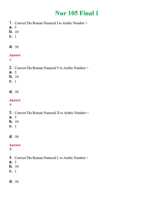 NUR 105 FINAL 1 | PASSED | A+ RATED GUIDE | NEW FULL EXAM