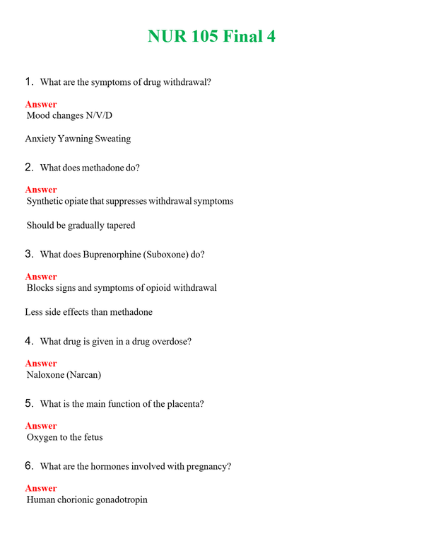 NUR 105 FINAL 4 | QUESTIONS & ANSWERS (SOLVED)