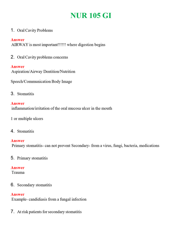 NUR 105 GI | WITH 100% VERIFIED ANSWERS