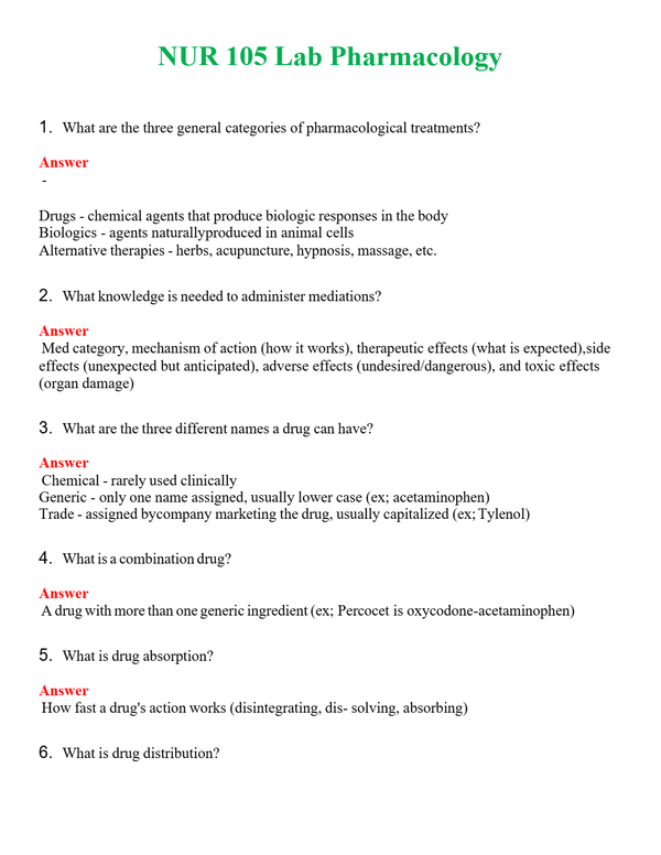 NUR 105 LAB PHARMACOLOGY | PASSED | A+ RATED GUIDE | NEW FULL EXAM