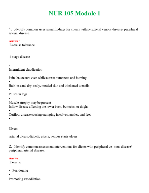 NUR 105 MODULE 1 | COMPLETE ANSWERS 100% CORRECT