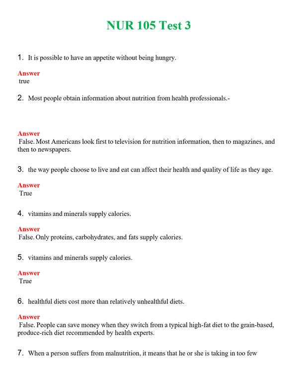 NUR 105 TEST 3 | A++ EXAM WITH ALL NEW QS & AS - GUARANTEED PASS!