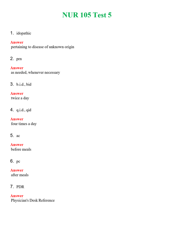NUR 105 TEST 5 | COMPLETE ANSWERS 100% CORRECT