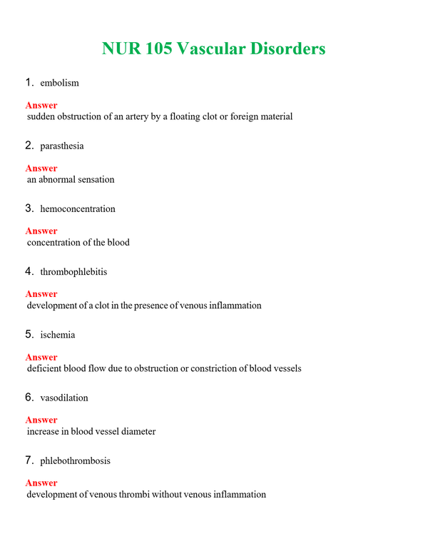 NUR 105 VASCULAR DISORDERS | PASSED | A+ RATED GUIDE | NEW FULL EXAM