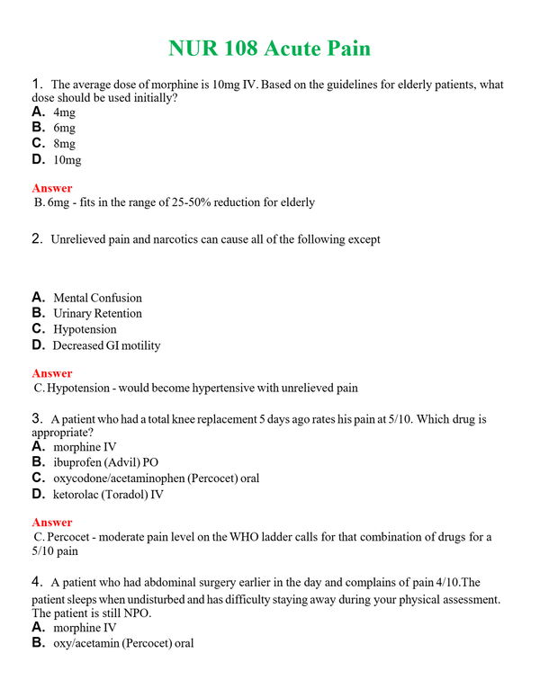 NUR 108 ACUTE PAIN | QUESTIONS & ANSWERS (SOLVED)