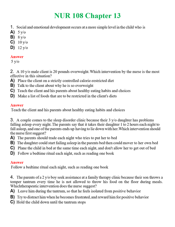 NUR 108 CHAPTER 13 | QUESTIONS & ANSWERS (SOLVED)