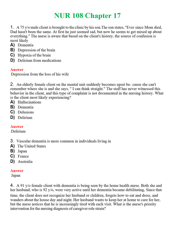 NUR 108 CHAPTER 17 | A SOLVED 100% CORRECT