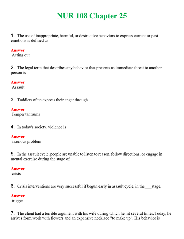 NUR 108 CHAPTER 25 | A+ RATED GUIDE | QUESTIONS AND ANSWERS (SOLVED)