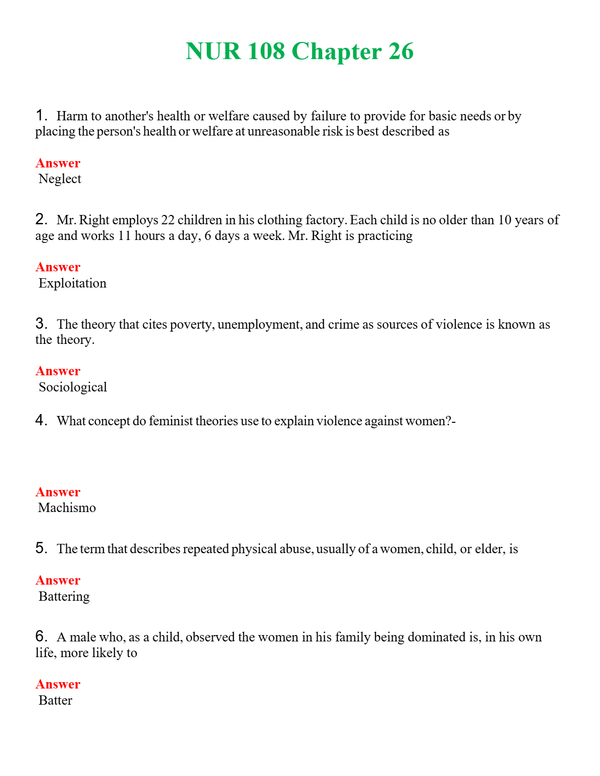 NUR 108 CHAPTER 26 | WITH 100% VERIFIED ANSWERS