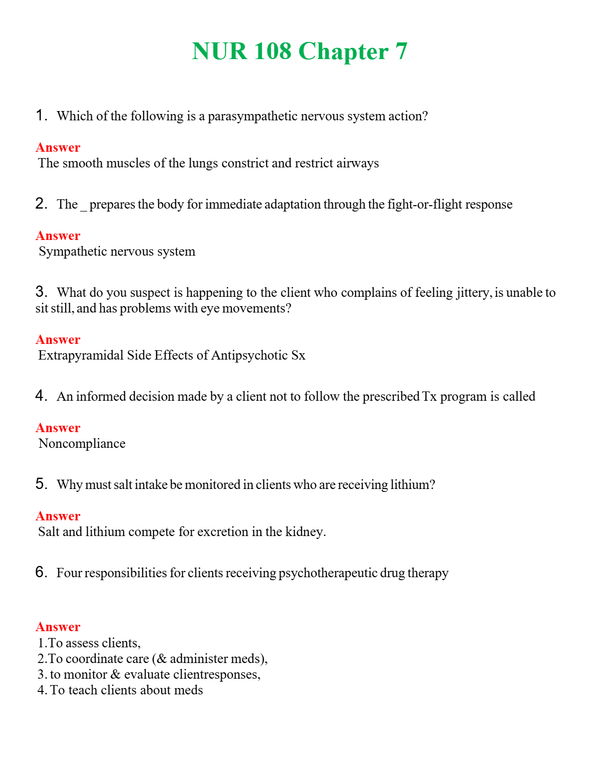 NUR 108 CHAPTER 7 | WITH 100% VERIFIED ANSWERS