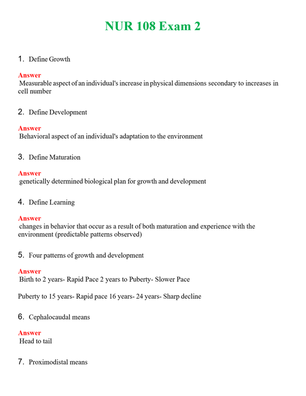 NUR 108 EXAM 2 | PASSED | A+ RATED GUIDE | NEW FULL EXAM
