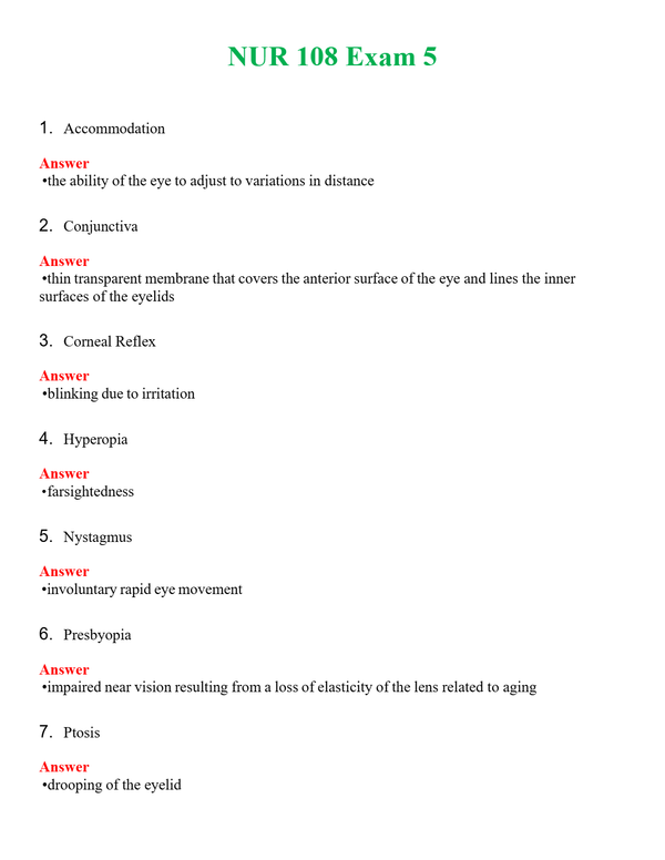 NUR 108 EXAM 5 | COMPLETE ANSWERS 100% CORRECT