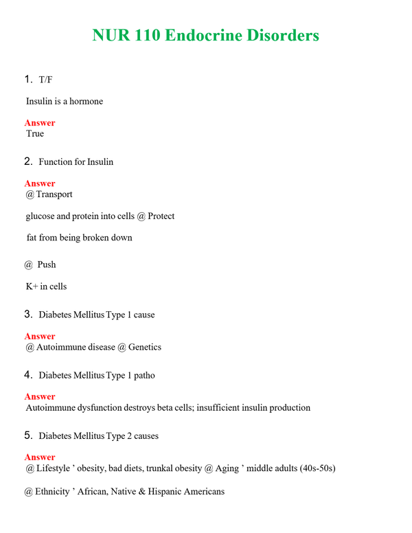 NUR 110 ENDOCRINE DISORDERS | ALL Q&AS BRAND NEW GUARANTEED A+++