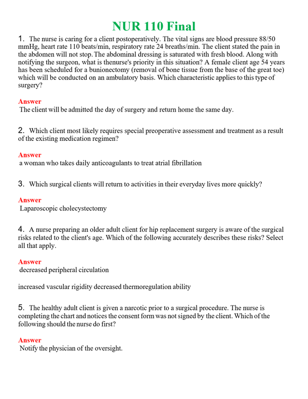 NUR 110 FINAL | A SOLVED 100% CORRECT