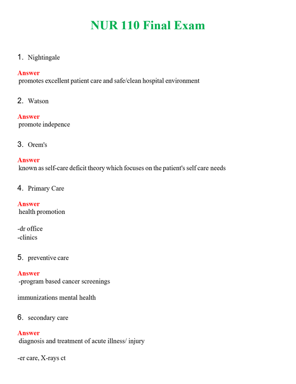 NUR 110 FINAL EXAM | PASSED | A+ RATED GUIDE | NEW FULL EXAM
