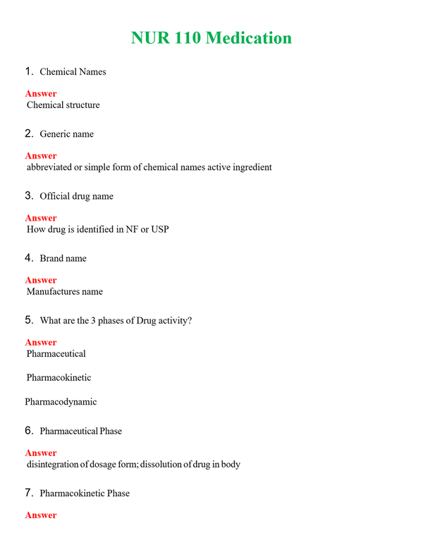 NUR 110 MEDICATION | WITH 100% VERIFIED ANSWERS
