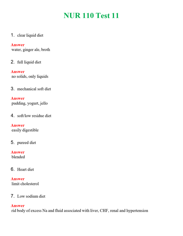 NUR 110 TEST 11 | COMPLETE QUESTIONS & ANSWERS (SOLVED) 100% CORRECT