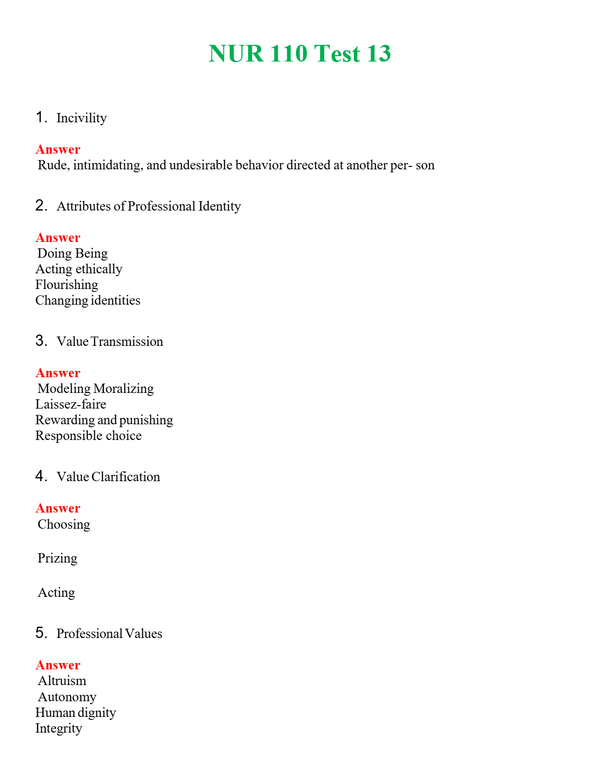 NUR 110 TEST 13 | COMPLETE ANSWERS 100% CORRECT