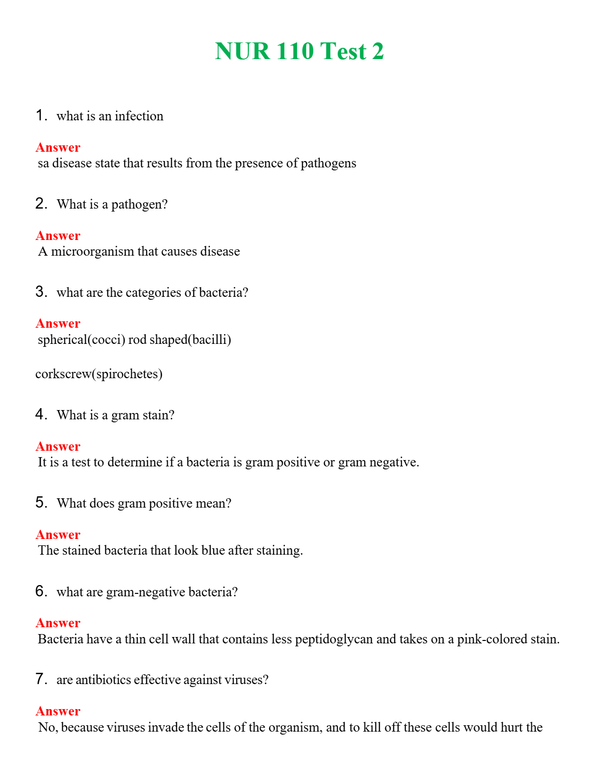 NUR 110 TEST 2 | QUESTIONS & ANSWERS (SOLVED)