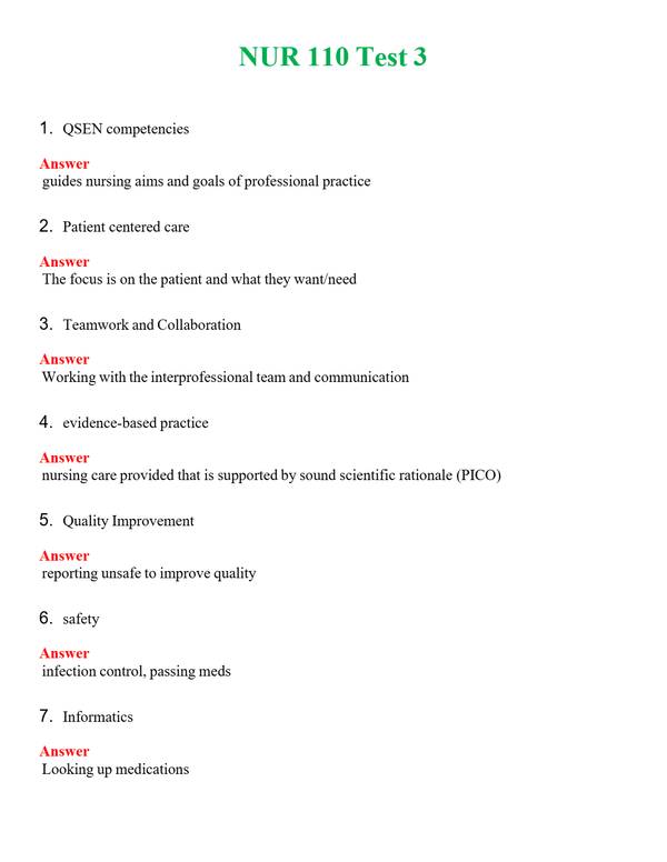 NUR 110 TEST 3 | WITH 100% VERIFIED ANSWERS