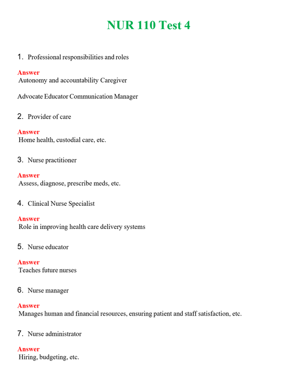 NUR 110 TEST 4 | A+ RATED GUIDE | QUESTIONS AND ANSWERS (SOLVED)