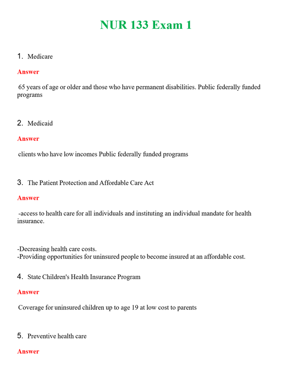NUR 133 EXAM 1 | WITH 100% VERIFIED ANSWERS
