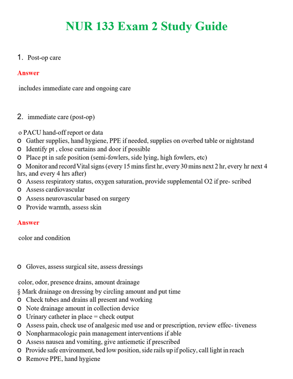 NUR 133 EXAM 2 STUDY GUIDE | A+ RATED GUIDE | QUESTIONS AND ANSWERS (SOLVED)
