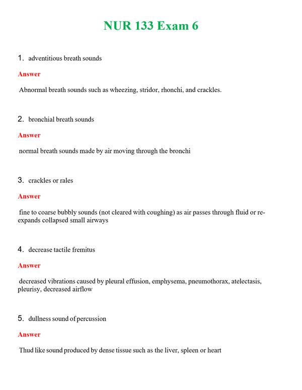 NUR 133 EXAM 6 | WITH 100% VERIFIED ANSWERS