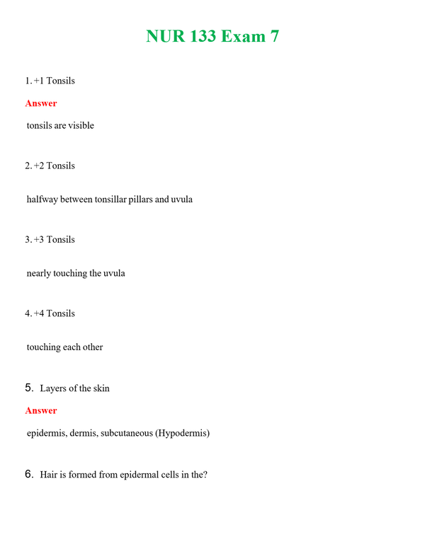 NUR 133 EXAM 7 | COMPLETE ANSWERS 100% CORRECT