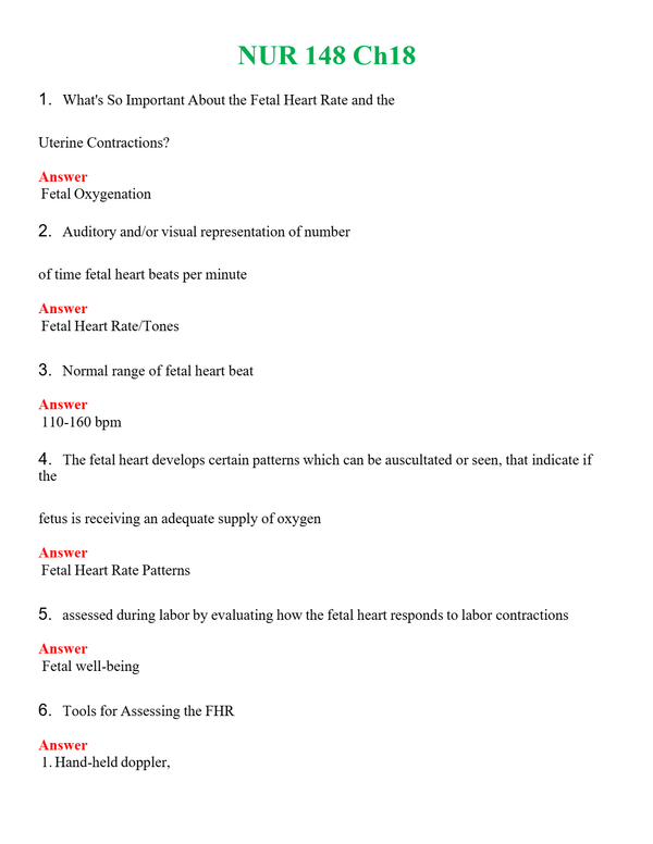 NUR 148 CH 18 | QUESTIONS AND ANSWERS INCLUDED