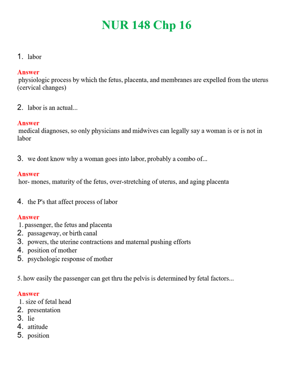 NUR 148 CHP 16 | COMPLETE ANSWERS 100% CORRECT