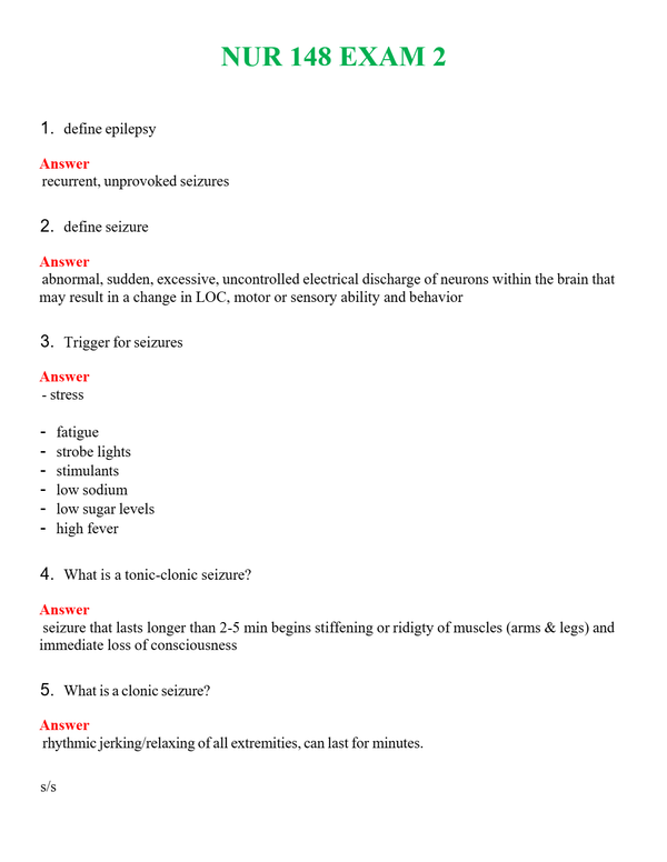 NUR 148 EXAM 2 | COMPLETE QUESTIONS & ANSWERS (SOLVED) 100% CORRECT