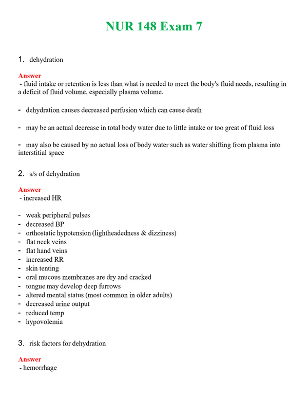 NUR 148 EXAM 7 | GRADED A+ QUESTIONS & ANSWERS