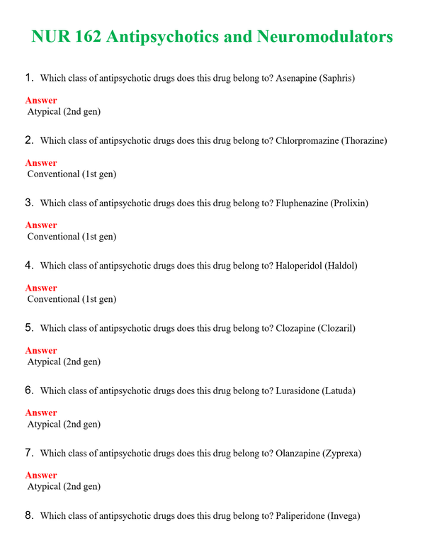 NUR 162 ANTIPSYCHOTICS AND NEUROMODULATORS | (ACTUAL EXAM ) QUESTIONS AND ANSWERS (SOLVED)